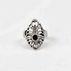 Vintage Native American Style Feather Cross Silver and Black Onyx Statement Ring
